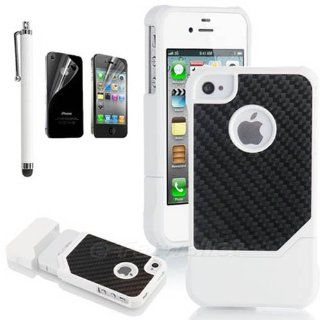 Hard Plastic Snap on Cover Fits Apple iPhone 4 4S Real Carbon Fiber White Mirror Hybrid + PC + Pen AT&T, Verizon (does NOT fit Apple iPhone or iPhone 3G/3GS or iPhone 5/5S/5C): Cell Phones & Accessories