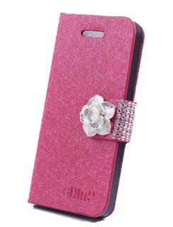 HJX Hot Pink iphone 4/4S Newest Arrival Natural Silk & Camellia Pattern Flip Wallet Leather With Credit Card Slots Case Protector Cover for Apple iPhone 4 4G 4S Cell Phones & Accessories