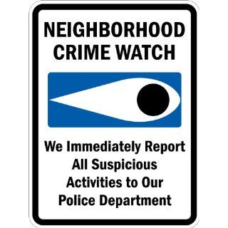 SmartSign 3M Engineer Grade Reflective Sign, Legend "Neighborhood Crime Watch   We Report To Police" with Graphic, 24" high x 18" wide, Black/Blue on White: Industrial Warning Signs: Industrial & Scientific