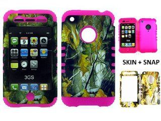 For Apple iPhone 3G S Hard Hot Pink Skin+Camo Leaves Snap Case Cover Hybrid New: Cell Phones & Accessories