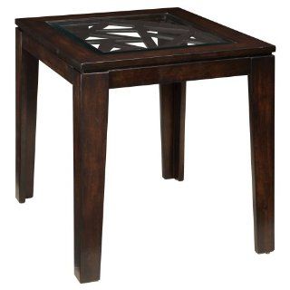 Standard Furniture Crackle Square Wood and Glass Top End Table  