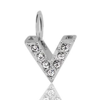Bling Jewelry Sterling Silver CZ Pave Mini Block Alphabet Letter V Pendant Pendant Slides Jewelry