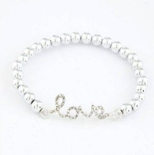 Vintage Love Letter Rhinestones Beads Bracelets Charms Bangles Fashion Jewelry (Silver A): Jewelry