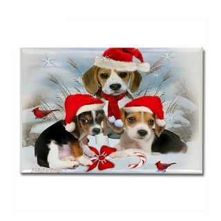 Beagle puppies Christmas Scen Rectangle Magnet by friskybizpets