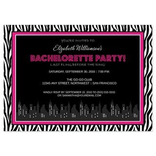 Funky Zebra Bachelorette Party Invitation (pink) by thehappypeacock