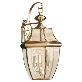 Sea Gull Lighting 8040 02 3 Light Lancaster Medium Outdoor Wall Lantern, Clear Beveled Glass and Polished Brass   Wall Porch Lights  