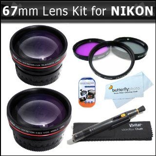 67mm Bundle WIDE ANGLE MACRO LENS + 2X TELEPHOTO LENS + 3 PC. FILTER KIT FOR THE NIKON D3200 D3000, D3100, D5000, D7000 DSLR CAMERAS.THESE LENSES AND FILTERS WILL ATTACH DIRECTLY TO THE FOLLOWING NIKON LENSES 18 105mm, 18 135mm, + LCD Screen Protectors + :