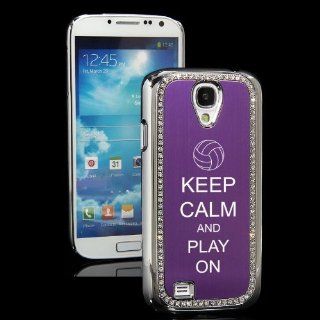 Purple Samsung Galaxy S4 S IV i9500 Rhinestone Crystal Bling Hard Back Case Cover KS421 Keep Calm and Play On Volleyball: Cell Phones & Accessories