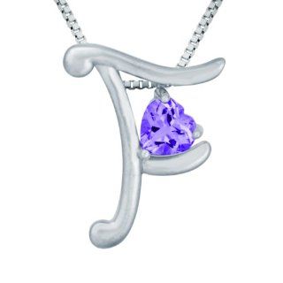 Sterling Silver Amethyst Letter "F" Pendant Necklace,18": Jewelry