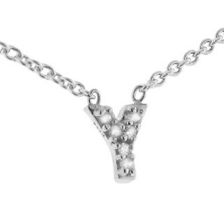 Sterling Silver Cubic Zirconia Mini Initial Letter"Y" Necklace [Jewelry]: Pendant Necklaces: Jewelry