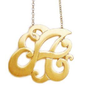 Monogram Initial Pendant Necklace Personalized Swirl Letter Charm Matte Gold Tone Perfect Gift (Letter A) Personalized Necklaces For Girls Jewelry