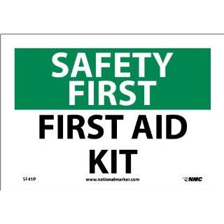 NMC SF41P OSHA Sign, "SAFETY FIRST FIRST AID KIT", 10" Width x 7" Height, Pressure Sensitive Vinyl, Green/Black on White Industrial Warning Signs