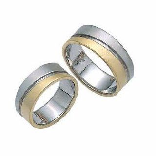 Two Tone Satin 18k Gold His And Hers Wedding Ring 6 mm: Jewelry