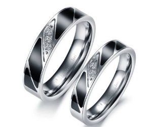 Athena Jewelry Titanium Series His & Hers Matching Set 5MM / 4MM Laser Engraved Titanium Couple Wedding Band Set Ring with Cubic Zirconia Stone(Size Selectable): Jewelry
