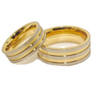 Matching 6mm & 8mm Titanium and Triple Gold Plated His & Hers Ring Set Wedding Bands (US Sizes    6mm:4 16; 8mm:4 17, Half Sizes Available): Jewelry