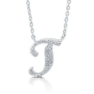 BERRICLE Cubic Zirconia CZ 925 Sterling Silver Cursive Initial Letter J Pendant: BERRICLE: Jewelry