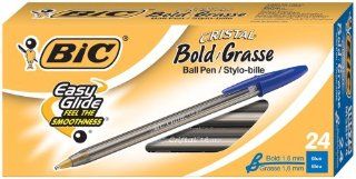 BIC Cristal Bold (1.6mm) Ball Pen, Blue, 24ct (MSBP241 Blu) : Ballpoint Stick Pens : Office Products