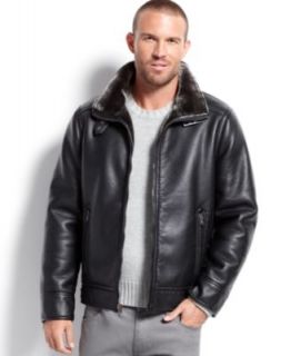 Calvin Klein Jacket, Faux Leather Four Pocket Jacket with Faux Shearling Lining   Coats & Jackets   Men
