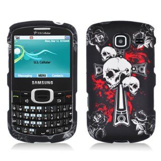 Aimo Wireless SAMR390PCLMT236 Durable Rubberized Image Case for Samsung Freeform 4/Comment 2 R390   Retail Packaging   Cross Skull: Cell Phones & Accessories