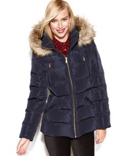 MICHAEL Michael Kors Petite Coat, Hooded Faux Fur Trim Quilted Puffer   Coats   Women