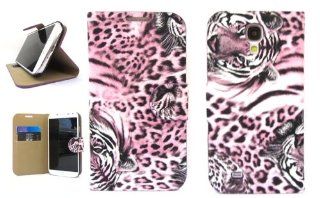 HaniCase (TM) Purple PU Leather Tiger Leopard Fold Card Case Cover For Samsung Galaxy S4 i9500: Cell Phones & Accessories