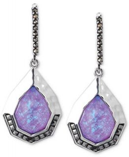 Judith Jack Earrings, Sterling Silver Marcasite (7/10 ct. t.w.) and Imitation Purple Opal (5 3/20 ct. t.w.) Drop Earrings   Fashion Jewelry   Jewelry & Watches