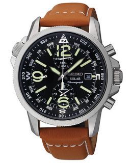 Seiko Watch, Mens Chronograph Solar Tan Leather Strap 42mm SSC081   Watches   Jewelry & Watches
