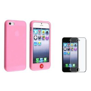 eForCity Light Pink Silicone Skin with Home Button Case + Reusable Anti Glare Screen Cover Compatible With AppleiPhone5: Cell Phones & Accessories