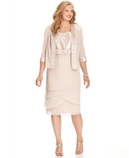 Le Bos Plus Size Dress and Jacket, Sleeveless Textured Satin   Dresses   Plus Sizes