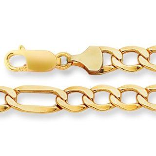 14K Yellow Gold Light Figaro Chain Bracelet   Width 6.5mm   Length 8.5 Inch: Link Bracelets: Jewelry