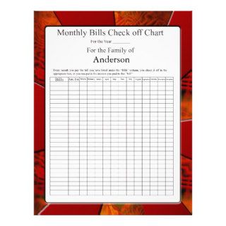 Monthly Bills Check off Chart Letterhead Template