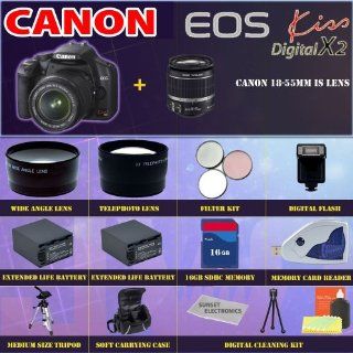 Canon EOS Kiss X2 SLR Digital Camera Kit with Canon 18 55mm IS Lens + SSE Pro Shooter Battery, Lens & Tripod Complete Accessories Package : Camera & Photo