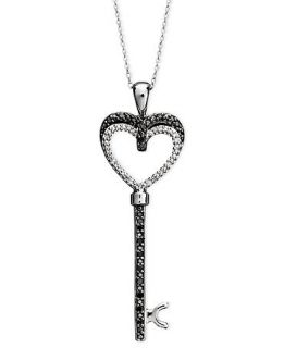 Sterling Silver Necklace, Black Diamond (1/6 ct. t.w.) and White Diamond Accent Heart Key Pendant   Necklaces   Jewelry & Watches