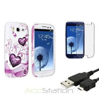 Pink Heart TPU Case Cover+Matte LCD+USB Cord For Samsung Galaxy S III S3 i9300 Cell Phones & Accessories