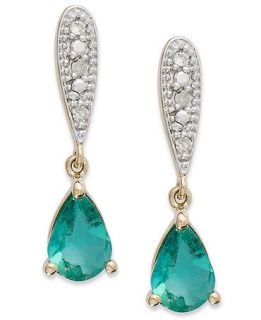 10k Gold Earrings, Emerald (1/2 ct. t.w.) and Diamond Accent Pear Shaped Drop Earrings   Earrings   Jewelry & Watches