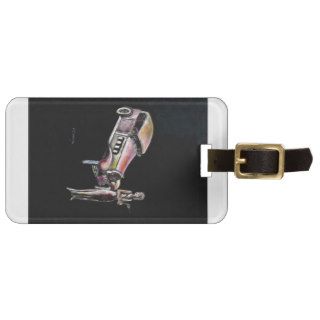 classic vintage car and 1920s style art deco lady tag for luggage