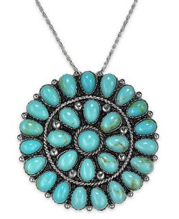 Manufactured Turquoise Disc Pendant (28 ct. t.w.) Necklace in Sterling Silver   Necklaces   Jewelry & Watches