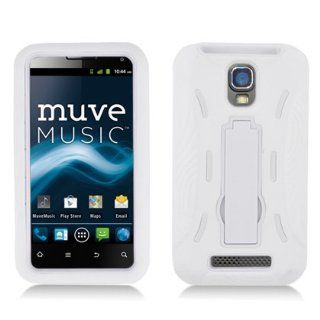 Aimo Wireless ZTEV8000PCMX208S Guerilla Armor Hybrid Case with Kickstand for ZTE Engage V8000   Retail Packaging   White: Cell Phones & Accessories