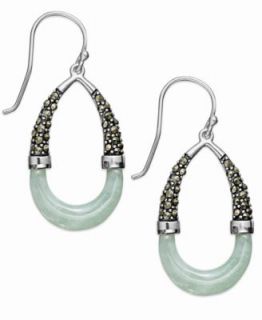 Genevieve & Grace Sterling Silver Earrings, Jade (33 ct. t.w.) and Marcasite Teardrop Earrings   Earrings   Jewelry & Watches