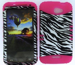 3 IN 1 HYBRID SILICONE COVER FOR HTC ONE X HARD CASE SOFT HOT PINK RUBBER SKIN ZEBRA MA TP206 S S720E KOOL KASE ROCKER CELL PHONE ACCESSORY EXCLUSIVE BY MANDMWIRELESS: Cell Phones & Accessories