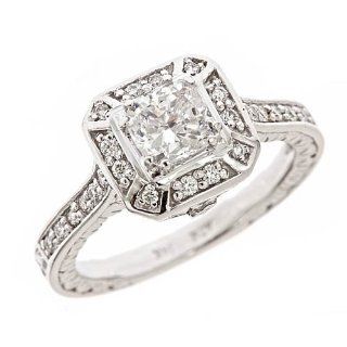 1.29ct Cushion Brilliant Cut Diamond Engagement Ring Vintage Style 14k White Gold UGL Certified $7.199 Value (SI 1 Clarity, D Color): Jewelry