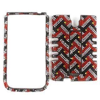 Cell Armor SAMGS4 RSNAP FD192 Rocker Full Diamond Snap On Case for Samsung Galaxy S4   Retail Packaging   Red, Black and White Weave: Cell Phones & Accessories