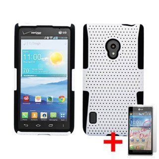 LG LUCID 2 VS870 WHITE BLACK PERFORATED RUBBER HYBRID COVER HARD GEL CASE + SCREEN PROTECTOR from [ACCESSORY ARENA]: Cell Phones & Accessories