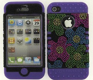 3 IN 1 HYBRID SILICONE COVER FOR APPLE IPHONE 4 4S HARD CASE SOFT LIGHT PURPLE RUBBER SKIN FLOWERS LP FD184 KOOL KASE ROCKER CELL PHONE ACCESSORY EXCLUSIVE BY MANDMWIRELESS: Cell Phones & Accessories