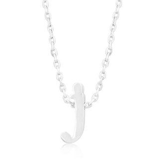 Kate Bissett CZ White Gold Rhodium Bonded Simple Initial J Pendant with Lobster Clasp set in Silvertone. All Pendants come with 18 inch chain with 2 inch extender.: Kate Bissett: Jewelry