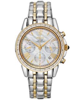 Seiko Watch, Womens Chronograph Solar Diamond Accent Two Tone Stainless Steel Bracelet 36mm SSC892   Watches   Jewelry & Watches