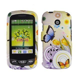 Spring Purple Orange Butterfly Flower Rubberized Snap on Hard Plastic Cover Faceplate Case for Verizon LG Cosmos Touch VN270 + Screen Protector Film Cell Phones & Accessories