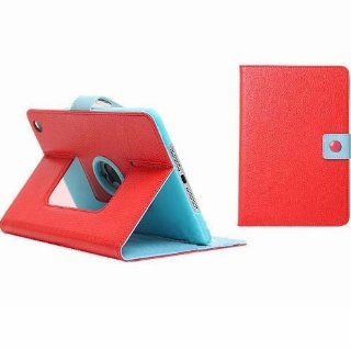 ECVISION Charming Smart Color Block Celebrities 360 Degree Rotating PU Leather Case Cover Swivel Stand for Apple iPad Mini Red Blue Computers & Accessories