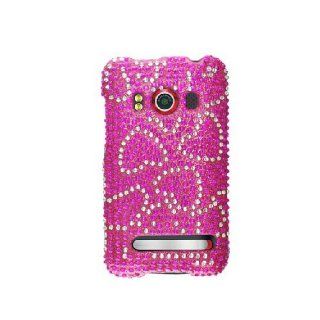 HTC EVO 4G Bling Gem Jeweled Jewel Crystal Diamond Hot Pink Hearts Cover Case Cell Phones & Accessories