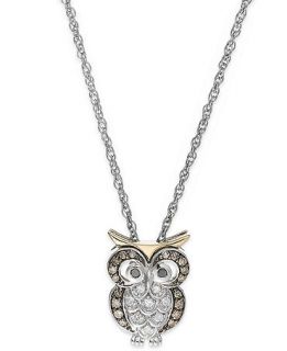 Brown and White Diamond Owl Pendant Necklace in Sterling Silver and 14k Gold (1/6 ct. t.w.)   Necklaces   Jewelry & Watches